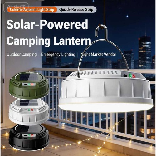 Rechargeable Solar Camping Light with Colorful String Lights