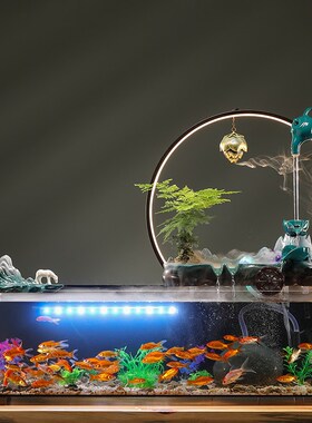 流水摆件办公室桌面鱼缸客厅景观水循环生财鱼缸开业礼物自带过滤
