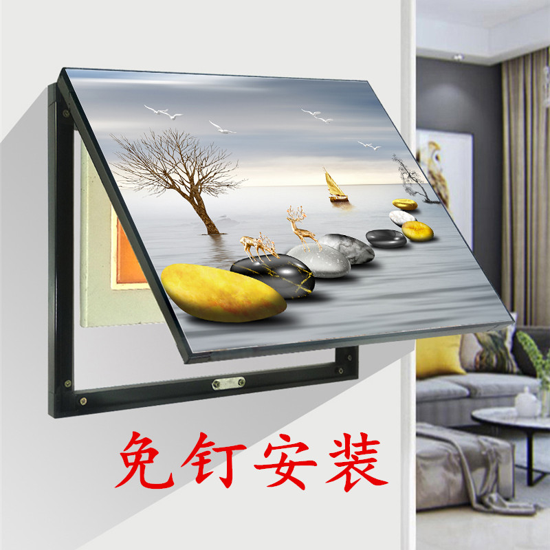 铝合金电表箱装饰画遮挡电闸电盒子配电箱双层上翻盖式外框超薄款图片