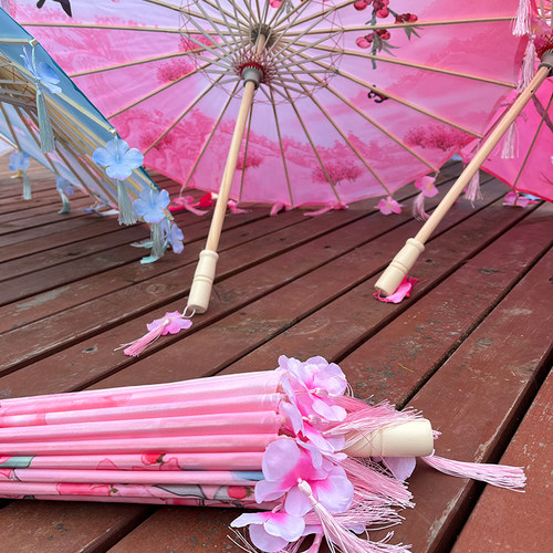 古风花瓣流苏伞摆摊绸布伞拍照道具舞蹈伞古典油纸伞走秀演出伞