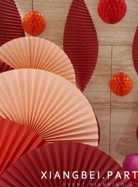 元旦春节红色折纸折扇子半圆中国风婚庆婚礼美陈橱窗复古装饰道具