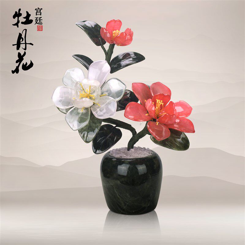 天然玉盘景玉石花客厅家居饰品酒柜餐厅创意桌面工艺品玄关摆件
