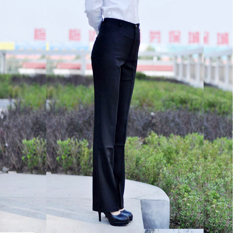 春夏西裤女裤西装高腰裤工作职业弹力裤加肥大码女士加长裤子黑色