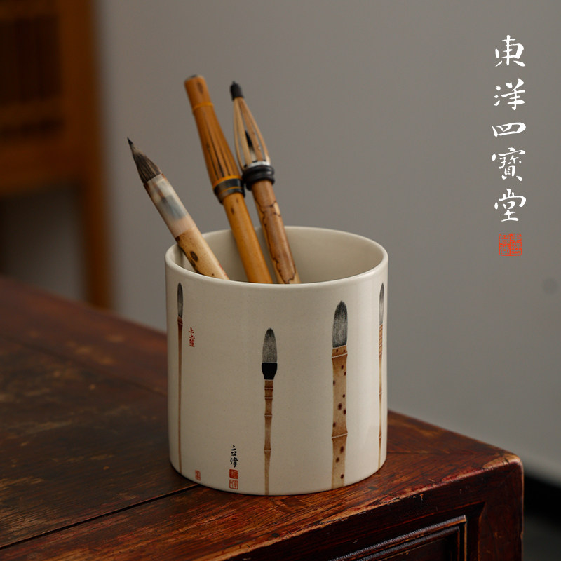 上上签笔筒 景德镇艺术陶瓷器文房笔筒古董寓意收纳收藏品小摆件