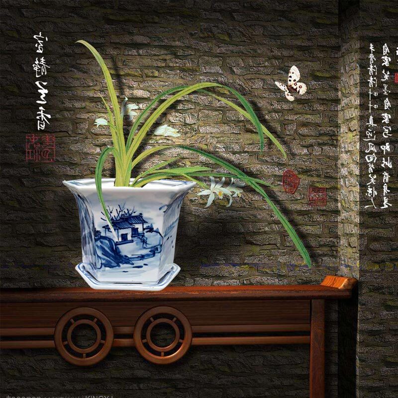 景德镇陶瓷特大号兰花绿萝花盆手绘青花瓷发财树新中式种花盆