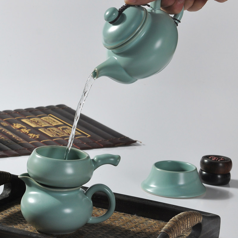还真汝窑套装家用茶具品茗杯茶杯陶瓷整套汝瓷可养开片功夫茶壶