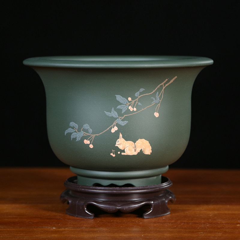 紫砂花盆花卉盆栽圆口泥绘盆景绿植室内植N物花盆陶瓷金钟兰花盆