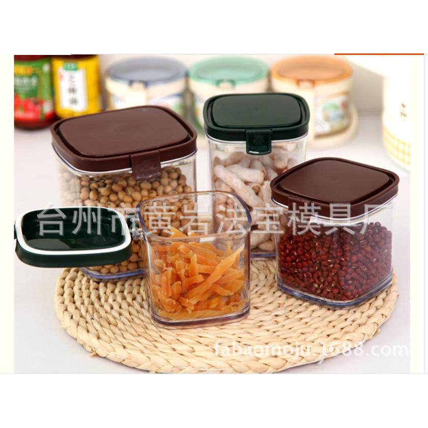 弹盖透明方密封储物罐子便携茶叶零食干果收纳防潮保鲜盒开模注塑