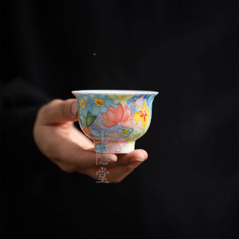 圭堂有田千娇浮雕烧手绘浮雕万花陶瓷杯女士主隐人杯家香用品茶茗