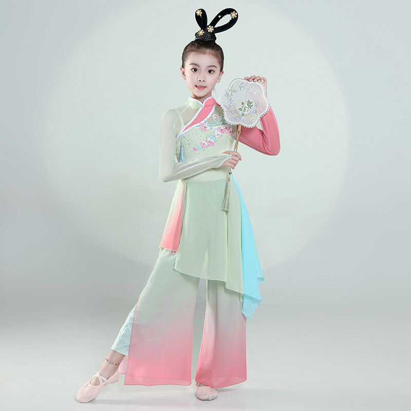 淡妆浓抹总相宜舞蹈服儿童古典舞演出服飘逸群舞扇子舞伞舞表演服