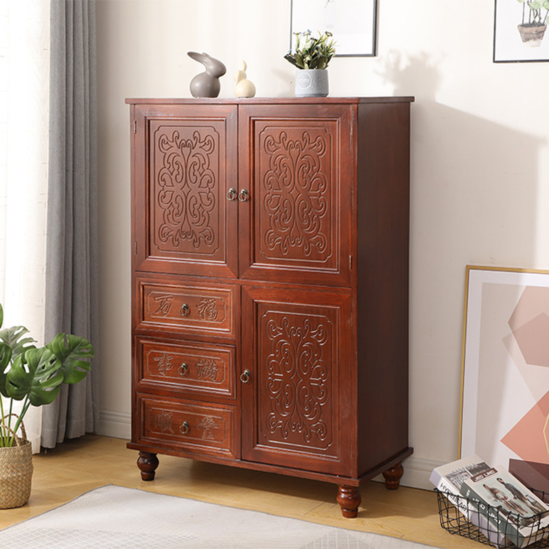 餐边柜实木一体靠墙高柜窄型置物柜美式酒柜收纳储物斗柜客厅柜子