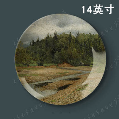 14英寸列维坦油画画盘 欧式美式客厅餐厅家居装饰盘子墙壁饰摆件