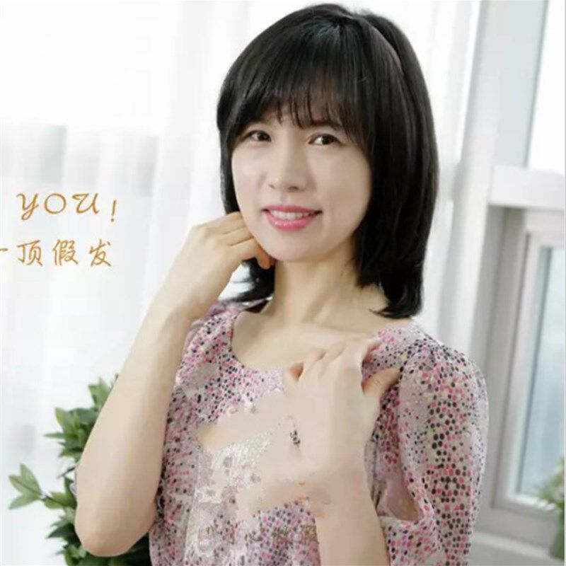 中年妇女假发短发女中老年假发妈妈中长直发斜刘海修脸化疗假发套