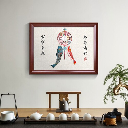 免打孔推拉电表箱装饰画中式家用新中式风格电闸挂画配电箱遮挡盒