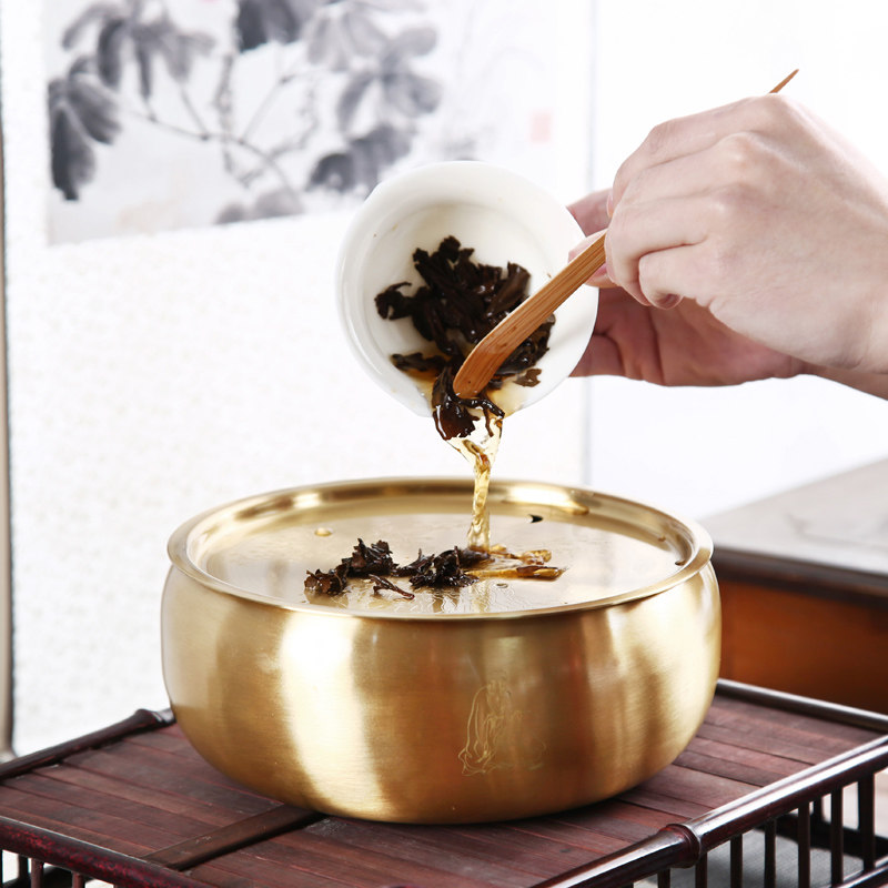 纯铜大号茶洗带盖杯洗水盂日式建水茶渣桶茶叶废水缸干泡茶盘茶台