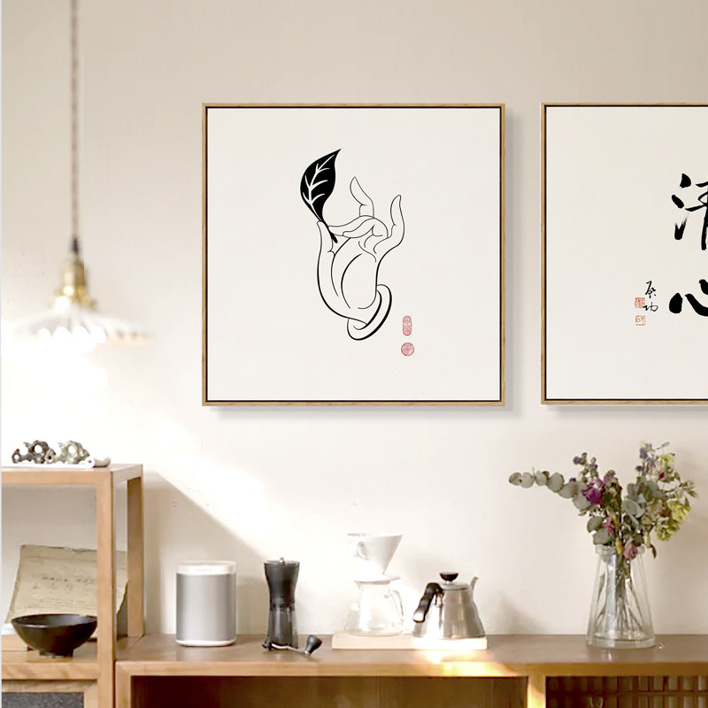 新中式禅意字画客厅玄关装饰画佛手静心挂画茶室背景墙画水墨壁画