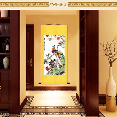 龢鸣图凤凰百鸟朝凤图 丹阳朝凤花鸟画卷轴挂画 书房装饰画可定制