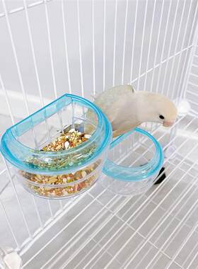 8玖-鹦鹉仓鼠食槽防撒用品用具食盒笼配件白色透明双挂钩方形杯子
