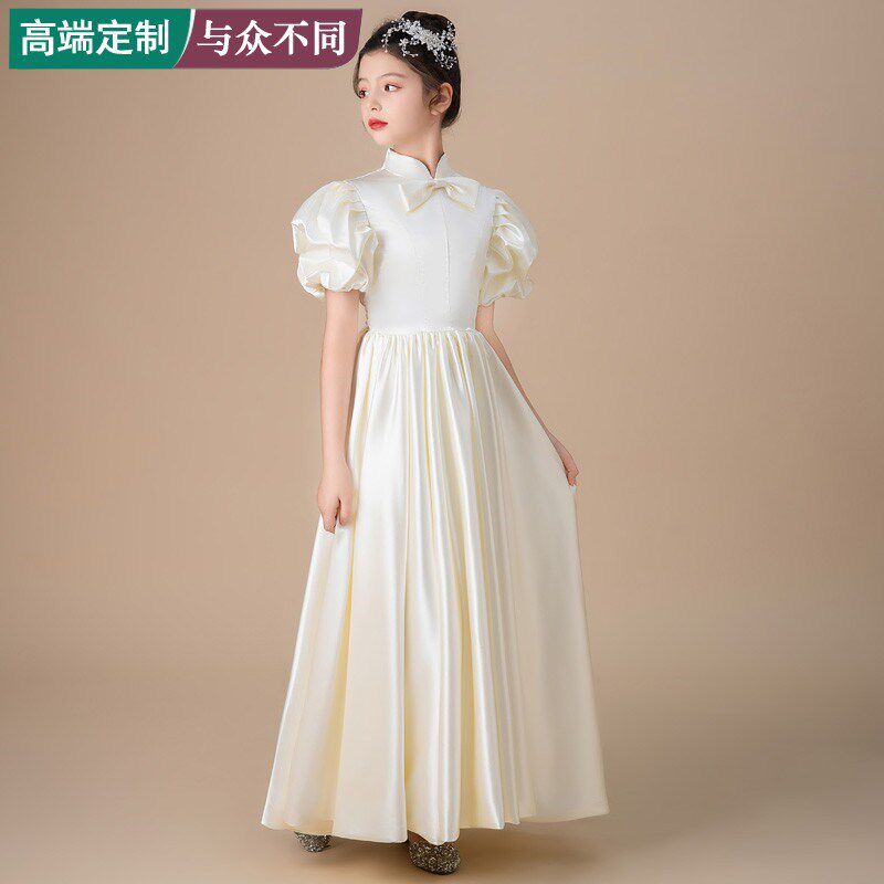新中式女童钢琴大小提琴主持人演出晚礼服小女孩长笛指挥公主长裙