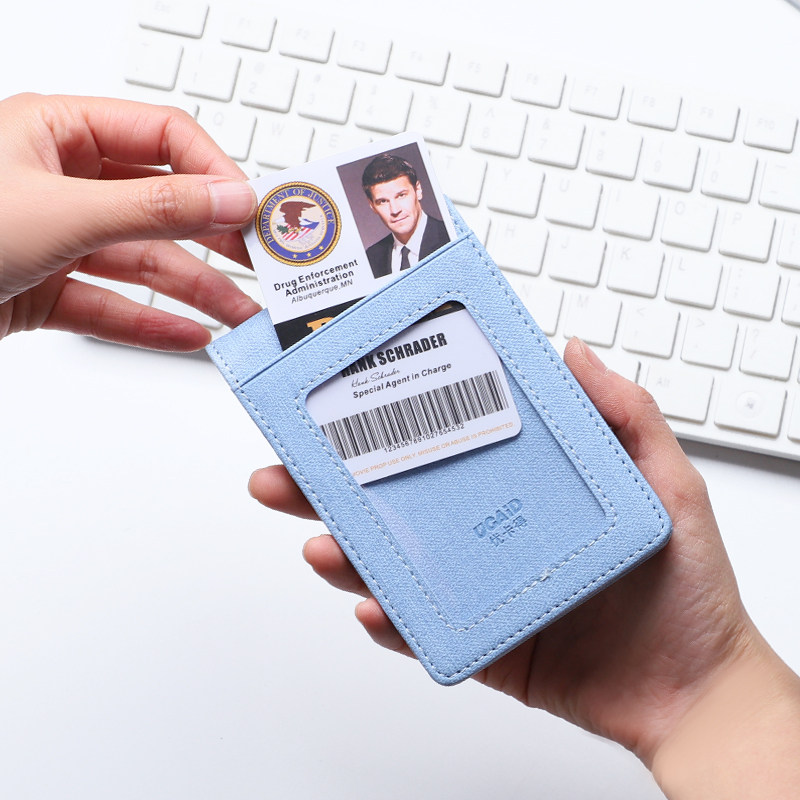 高档多卡位布纹PU卡包折叠门卡套公交饭卡工作证吊牌卡套挂绳定制