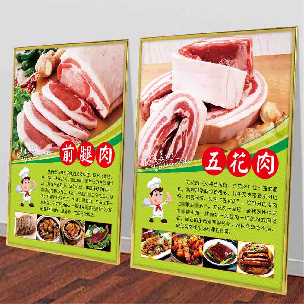 猪肉介绍肉店生鲜超市肉类广告PP背胶纸海报贴画KT板展板装饰墙画