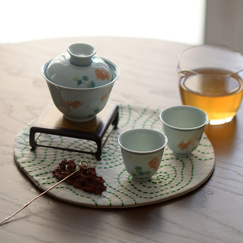 谈得来茶事手工刺子绣圆茶席壶垫复古隔热垫杯垫餐垫布艺茶道零配