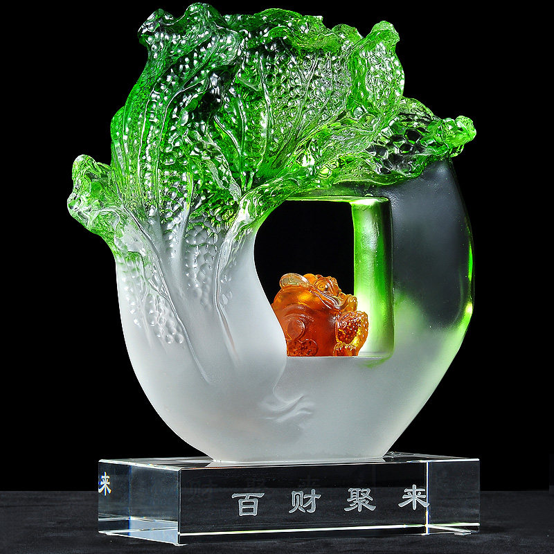 琉璃百财聚玉白菜摆件金蟾招财家居客厅玄关装饰品店铺开业礼品