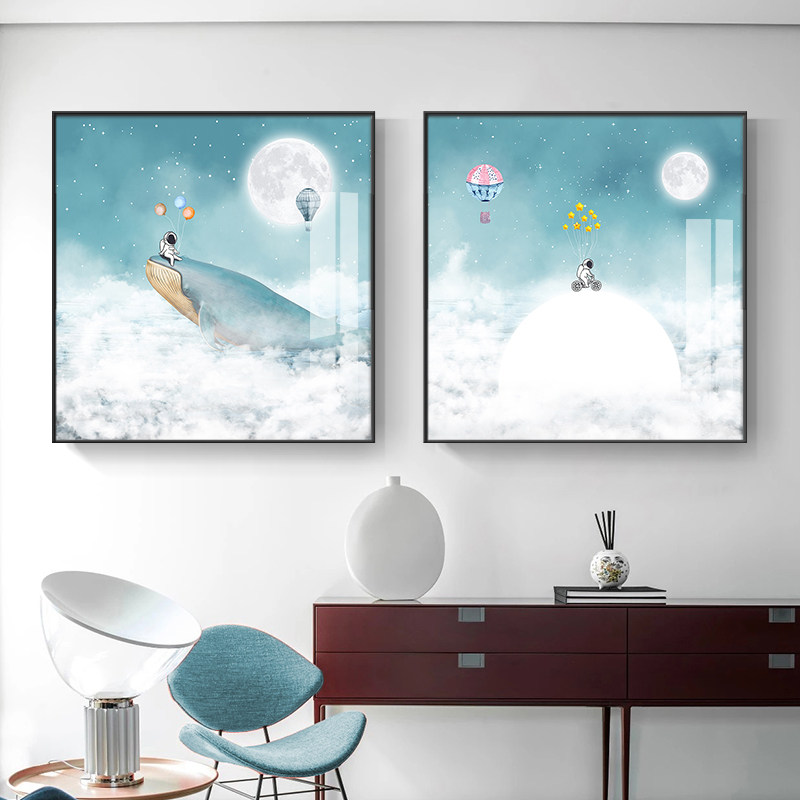 卧室床头卡通动漫动物装饰画儿童房温馨壁画可爱男孩女孩房间挂画