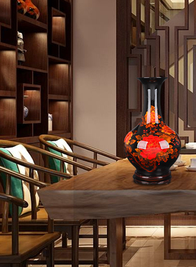 景德镇陶瓷器花瓶摆件黑色插花中式家居客厅装饰品工艺品瓷瓶摆设