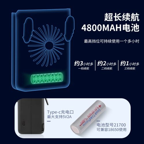 共田W920B充电式便携挂脖风扇大风力创意迷你户外芭蕉扇造型USB充