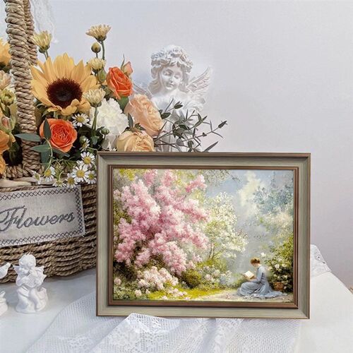复古油画花园风景装饰画卧室墙壁客厅斗柜摆挂画欧式小众艺术壁画