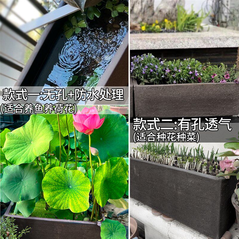 特大号紫砂马槽鱼缸流水石头养鱼花盆种花荷花景室内庭院种花种树