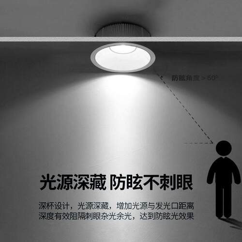 嵌入式超薄led防眩射灯24W30W服装店铺6寸筒灯天花灯开孔16公分