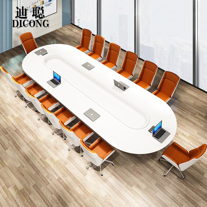 迪聪白色烤漆椭圆形会议桌长桌会议室办公室桌椅组合包邮