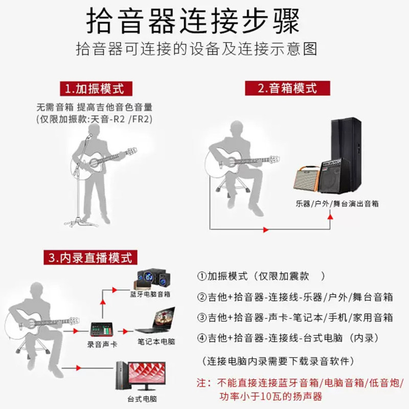 天音810吉他拾音器免开孔 免钻孔古典民谣吉他扩音器贴片双拾音配图片