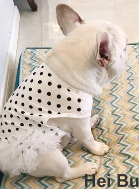 法斗巴哥犬胖狗裙子春夏凉爽超可爱波点背心衣服纱裙公主裙有弹性