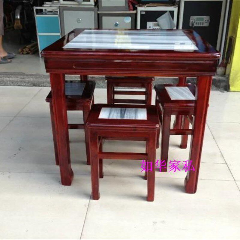 大理石方台凉茶店桌凳快餐石台桌+凳/80方台桌 凳茶店台桌配四凳