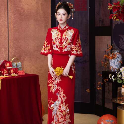2026新款秋季订婚旗袍新娘嫁衣结婚礼服新中式红色领证套