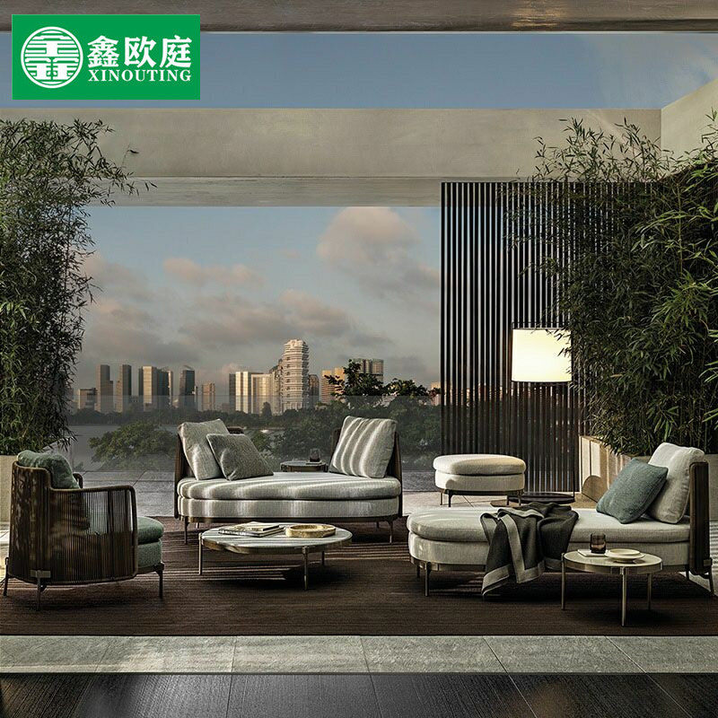 户外藤编沙发露天阳台样品屋展示中心设计师藤编沙发室外休闲藤椅