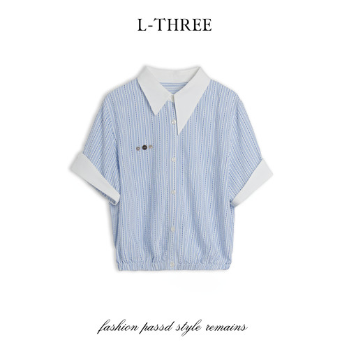 【溯源首发】L-THREE『蓝条衬衣』异形领设计衬衫