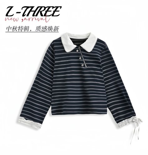 【中秋特辑】L-THREE『留洋模范生』假两件条纹卫衣 L3563