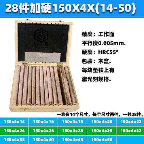 铣床平口钳虎钳平行垫铁平行板4MM厚垫块28件等垫铁JC-28-04