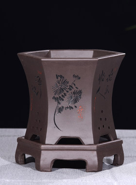 宜兴紫砂兰花盆花卉绿植室内桌面阳台盆景盆陶瓷多栽肉植