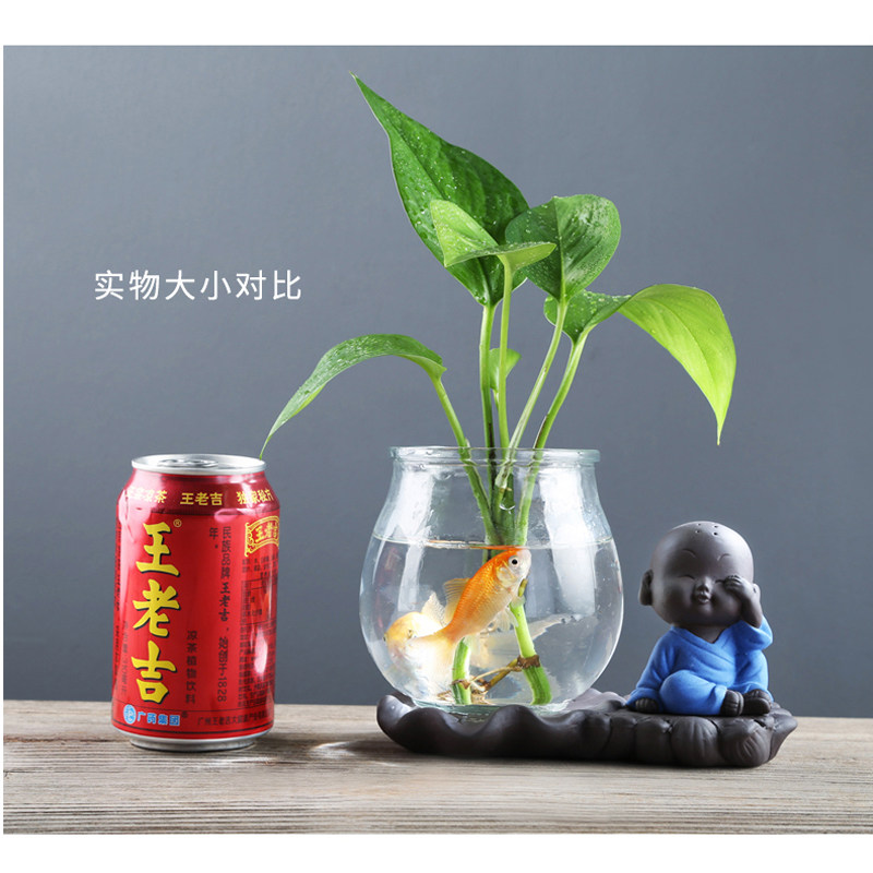 宇轩 创意玻璃花插手工花瓶陶瓷绿萝水培透明小鱼缸居家招财摆件