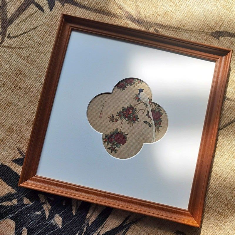 法式中古风工笔花鸟画新中式玄关客厅卧室茶室清新桌面摆件装饰画