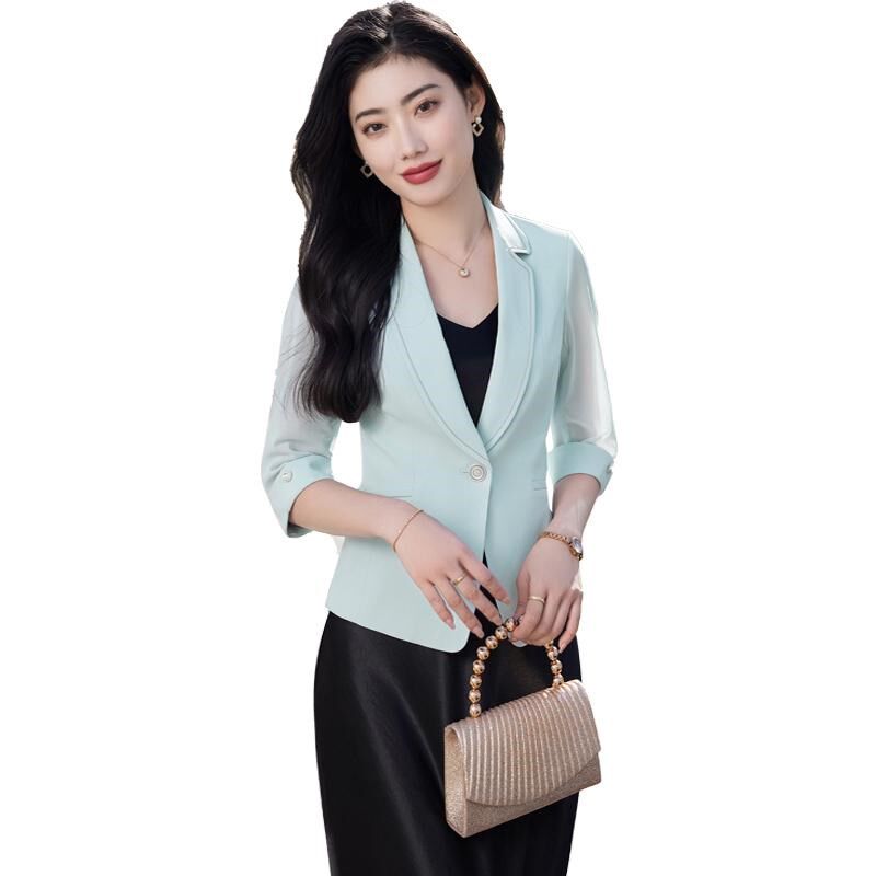 白色七分袖小西装外套女2025春季新款高级感气质女神范职业装套裙