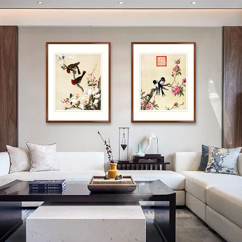 国画花鸟花三联画玄关电表箱客厅沙发壁画餐厅床头新中式装饰挂画