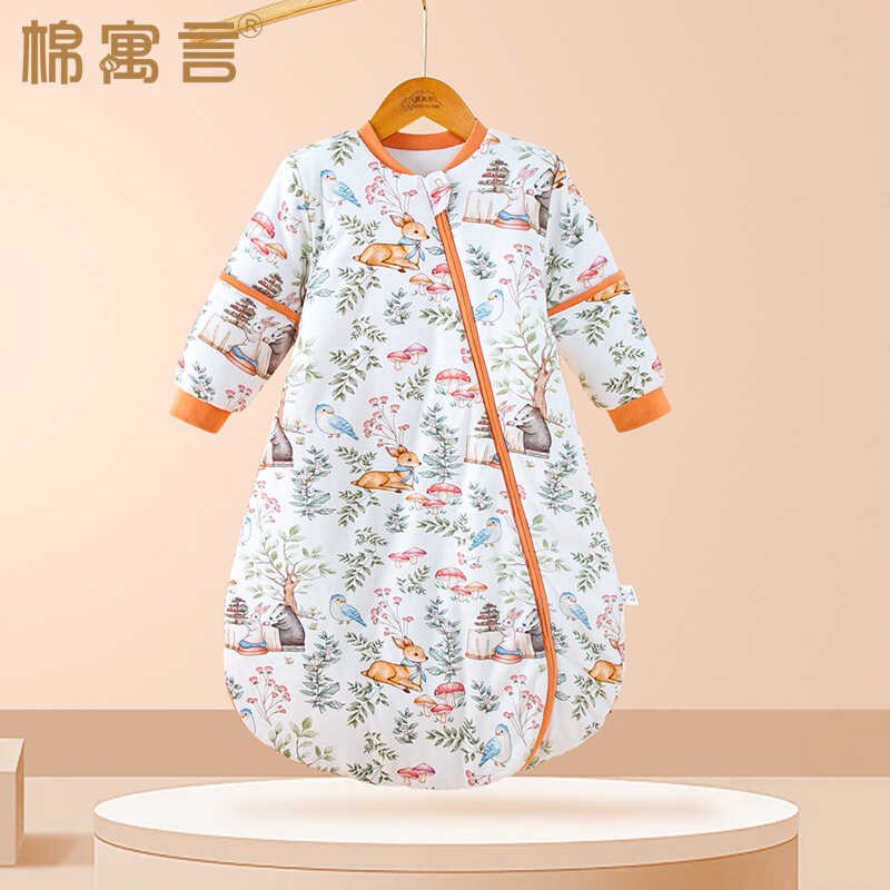 婴儿睡袋秋冬款防踢被儿童夹棉睡衣可拆袖一体式睡袍宝宝睡觉神器