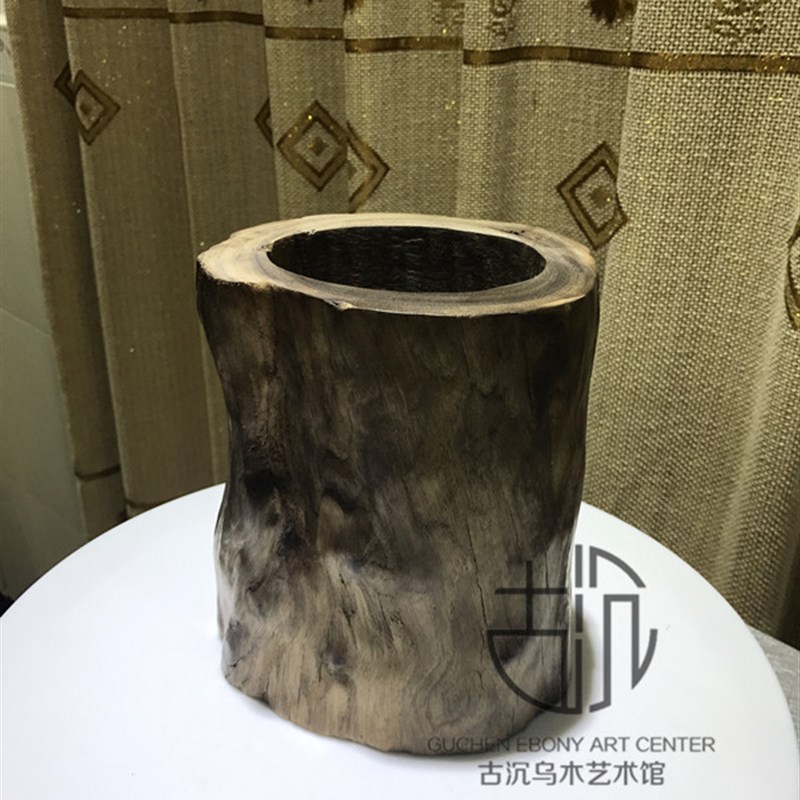 乌木香楠原木千年阴沉木笔筒文房四宝 实木创意摆件办公家居用品