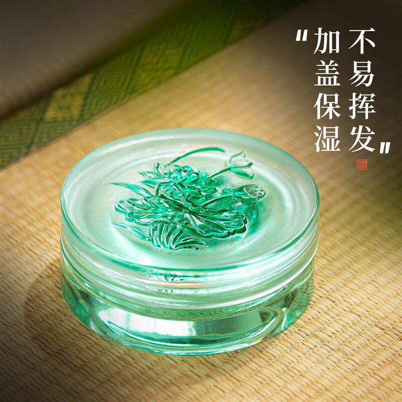 梅林笔庄水晶火锅砚琉璃款小楷砚台带盖保湿不干墨墨池迷你墨砚碟